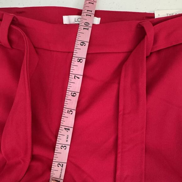 LOFT Devin Slim Pants Women's 8 Petite Red Tie Waist Straight Leg Stretch Cuffed - Picture 11 of 13